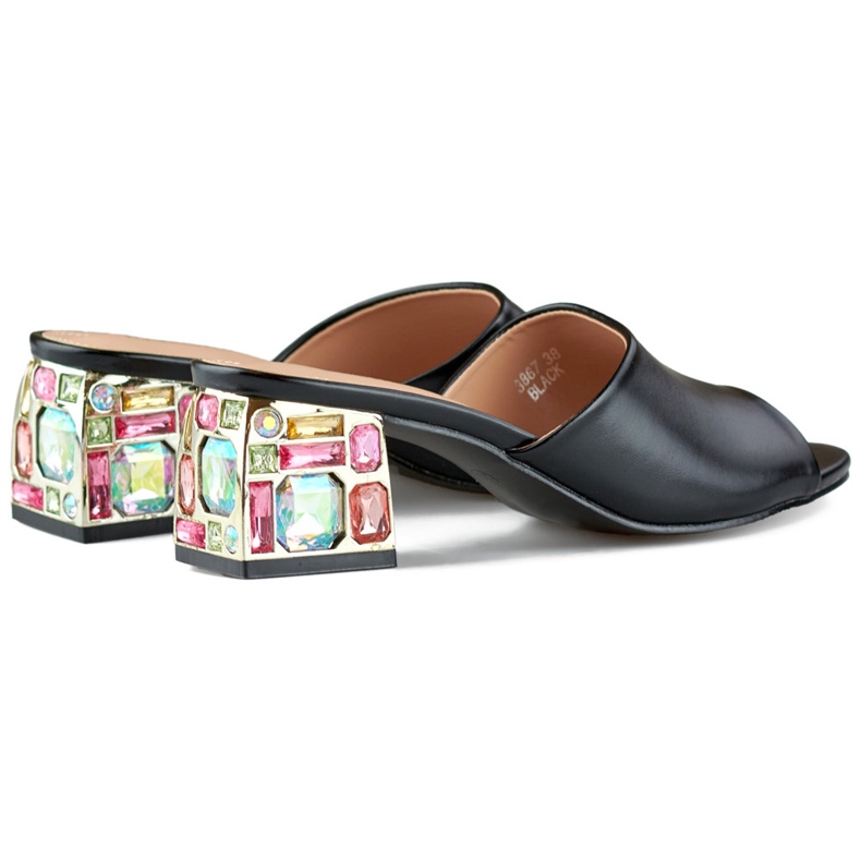 Mustat naisten matalakorkoiset varvastossut kristalleilla 1