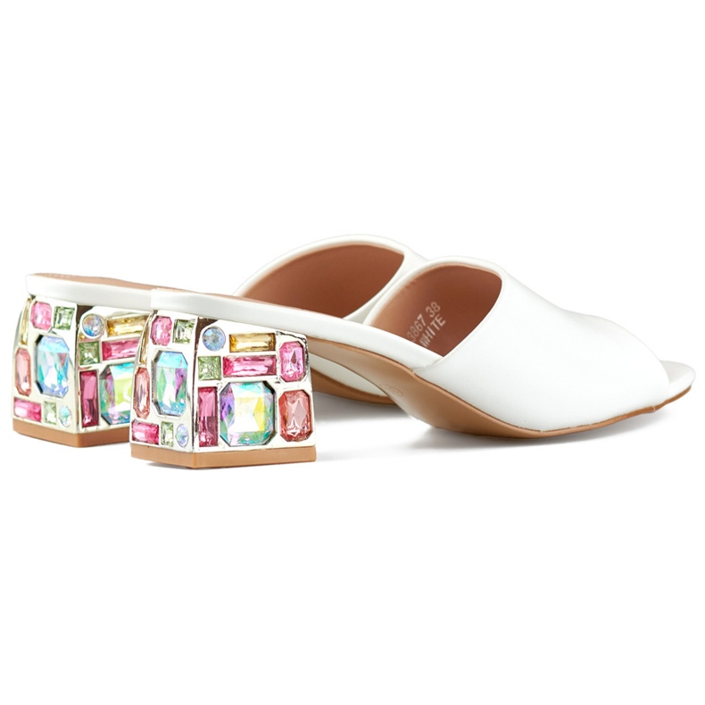 Naisten valkoiset matalakorkoiset varvastossut kristalleilla valkoinen 1