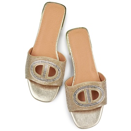 Tyylikkäät kultaiset matalakorkoiset paljetoidut naisten tossut kultainen 1