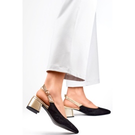 Tyylikkäät mokkanahkapumput, joissa on avoin kantapää ja matala kantapää musta 1