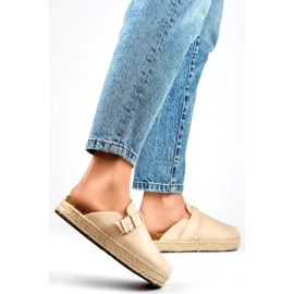 Naisten päällystetyt espadrillit soljella, beige 1