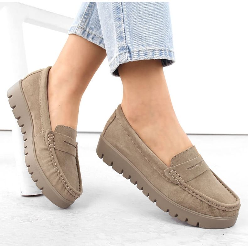 Nahka mokkanahka kengät naisten slip-on mokasiinit beige Filippo DP6045 1