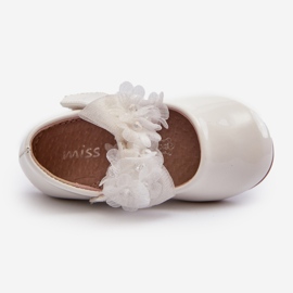 Lasten kiiltonahkaiset balerinakengät tarranauhalla ja rusetilla, valkoinen Olessa 3