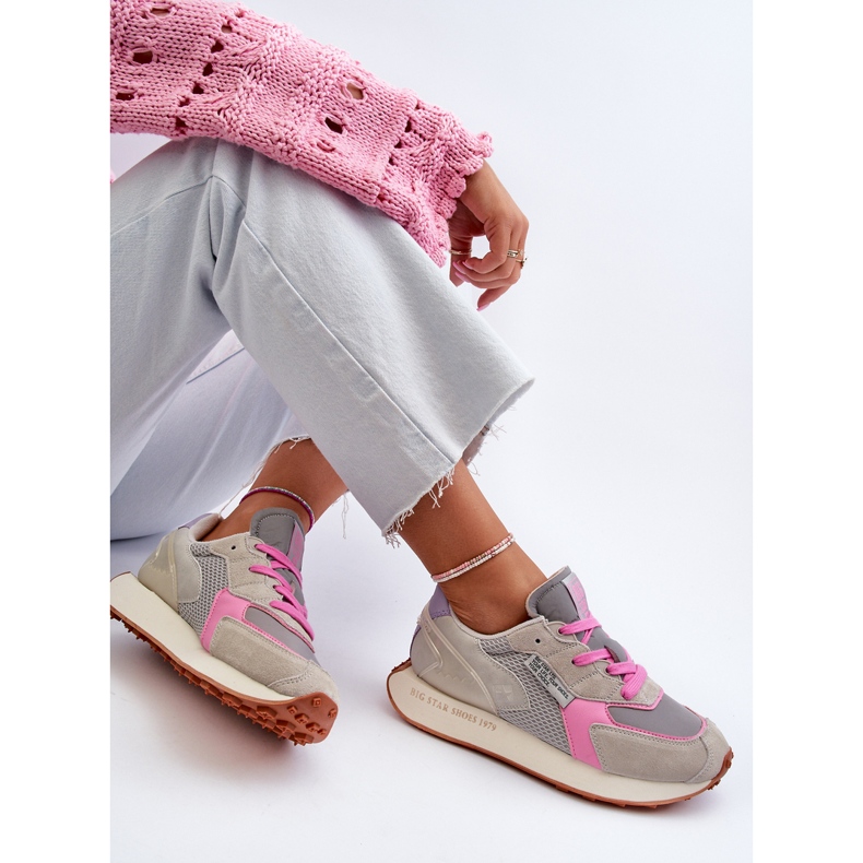 Naisten tennarit Memory Foam Systemilla Big Star Platform NN274680 Harmaa-Pink 2