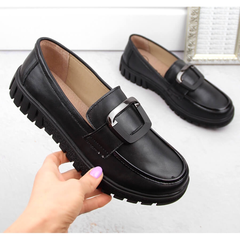 Naisten nahkakengät korkokengillä ja alustalla, musta Filippo DP6044 1