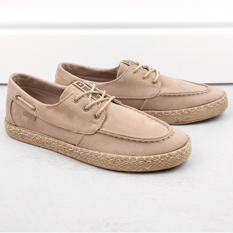 Mokkanahka miesten kengät, mokasiinit, beige espadrillit Big Star NN174054 1