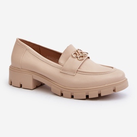 Tyylikkäät beigenväriset naisten mokasiinit kultakoristeella Tosisa 2