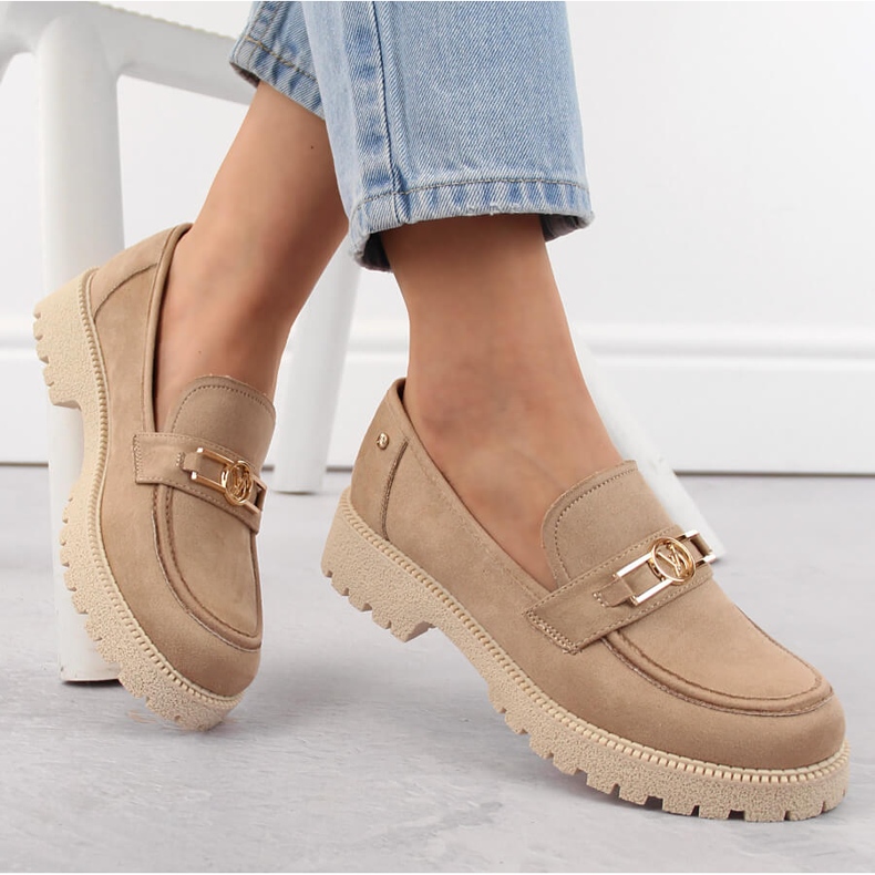 Mokkanahkaiset naisten kengät, beige mokkasiinit Potocki YQ21047 1