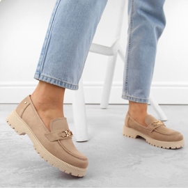 Mokkanahkaiset naisten kengät, beige mokkasiinit Potocki YQ21047 2