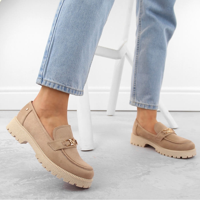 Mokkanahkaiset naisten kengät, beige mokkasiinit Potocki YQ21047 2