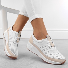 Naisten nahkaiset urheilukengät, kiilalenkkarit, valkoinen Artiker 54C1742 1