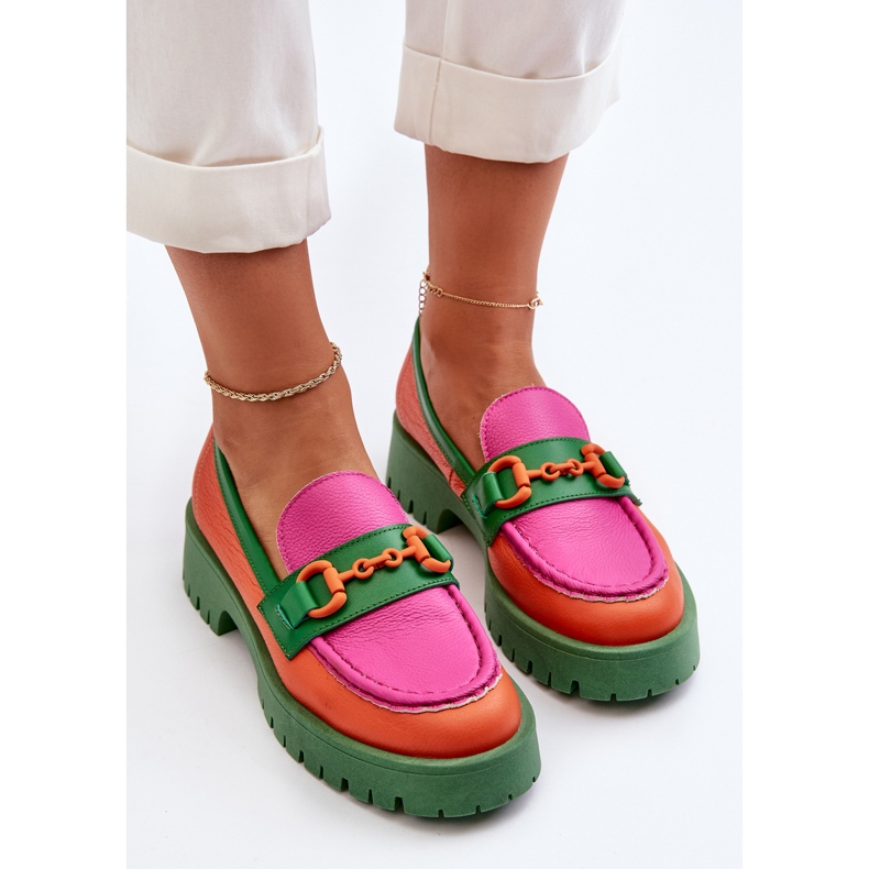 Naisten nahkaiset mokasiinit koristeellisella CheBello 4444 oranssilla monivärinen 1