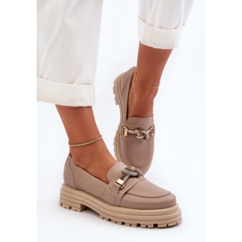 Naisten nahkaiset mokasiinit koristeella Laura Messi 2780 Tumma beige 1