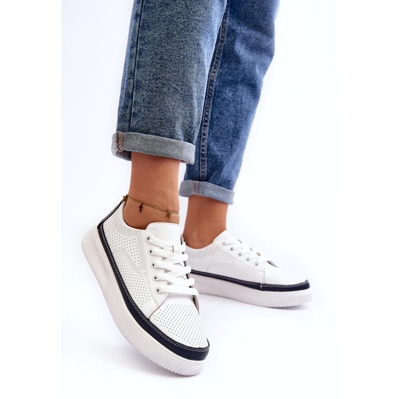 Sergio Leone Naisten nahkaiset urheilukengät, lenkkarit, valkoinen ja laivastonsininen 2