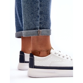 Sergio Leone Naisten nahkaiset urheilukengät, lenkkarit, valkoinen ja laivastonsininen 4