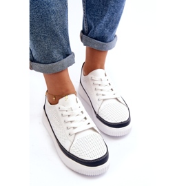 Sergio Leone Naisten nahkaiset urheilukengät, lenkkarit, valkoinen ja laivastonsininen 3