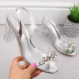 Läpinäkyvät naisten korkeakorkoiset sandaalit hopeisilla zirkoneilla Potocki WS43305 hopea 1