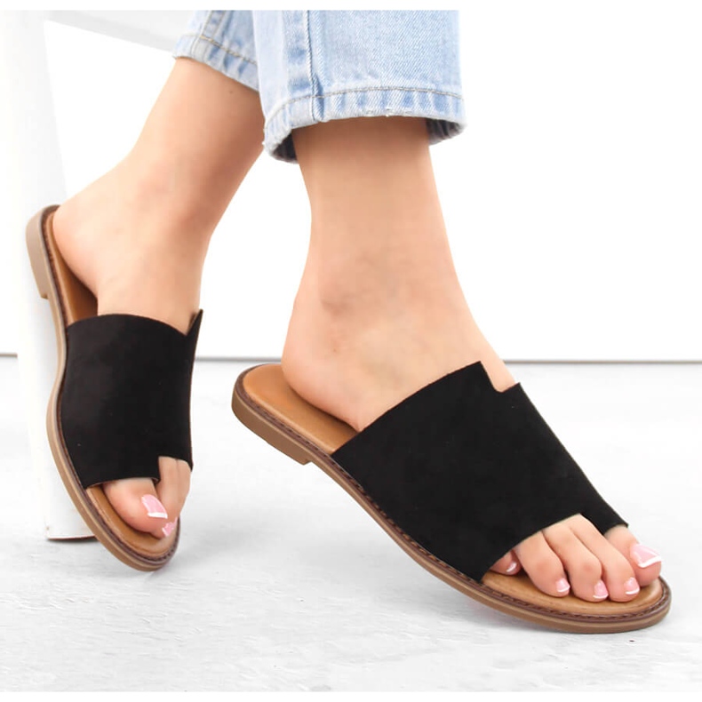 Naisten mokkanahkaiset varvastossut, musta eVento 4586 1