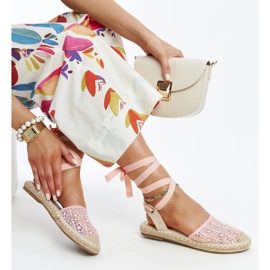 Teha vaaleanpunaiset pitsiset espadrillit avoimella kantapäällä vaaleanpunainen 1