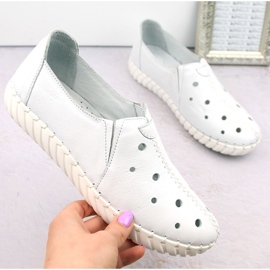 Naisten nahkaiset harjakattoiset slip-on kengät, valkoinen Artiker 54C0560 4