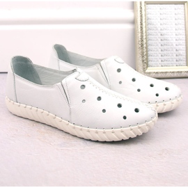 Naisten nahkaiset harjakattoiset slip-on kengät, valkoinen Artiker 54C0560 5