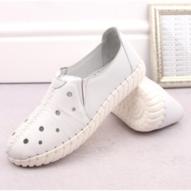 Naisten nahkaiset harjakattoiset slip-on kengät, valkoinen Artiker 54C0560 7