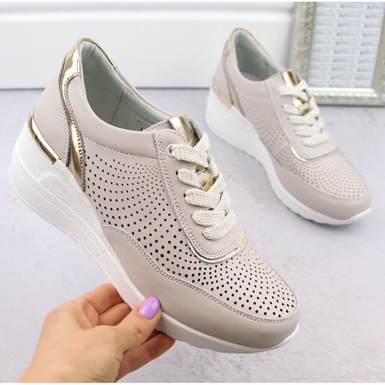 Naisten nahkaiset urheilukengät, mukavat, beige S.Barski LR725 1