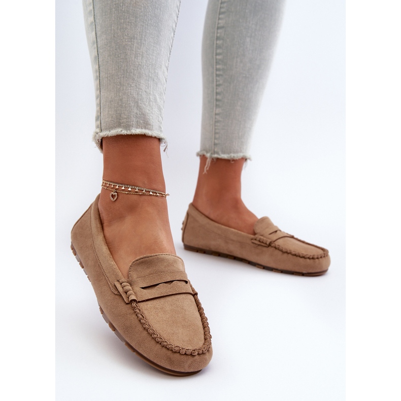 Klassiset naisten mokkanahkaiset mokasiinit, tumma beige Glimris 2