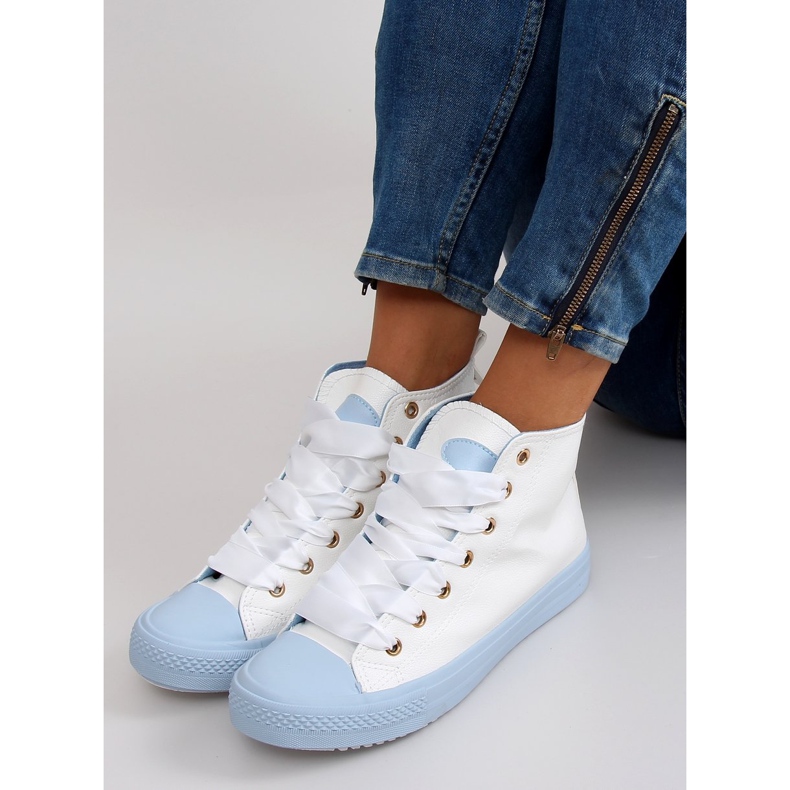 Nilkkalenkkarit kaksinkertaisilla nauhoilla valkoinen sininen 2