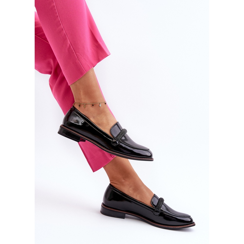 Sergio Leone Naisten nahkaiset mokasiinit koristeellisella hihnalla, patenttimusta Saosin 1