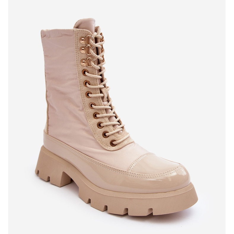 Saraneman beige-eristetyt työsaappaat tasaisella kantapäällä 2