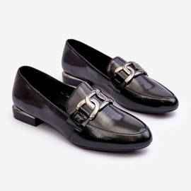 Sergio Leone Naisten kiiltonahkaiset mokasiinit koristeella, musta Camilena 2