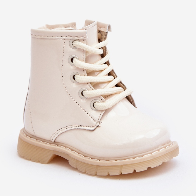 Lasten kiiltonahkaiset nilkkurit vetoketjulla, Beige Tibbie 2