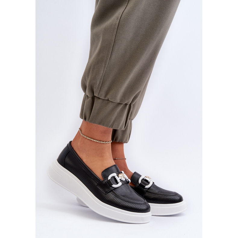 Naisten nahkaiset mokasiinit alustalla Musta S.Barski LR720 2