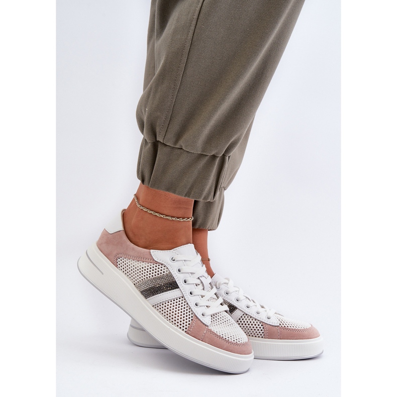 S.Barski D&amp;A naisten nahkalenkkarit LR110 valkoinen ja vaaleanpunainen 2