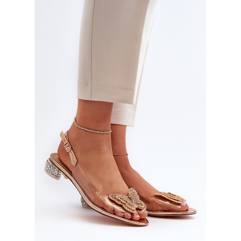 S.Barski Läpinäkyvät matalakorkoiset sandaalit perhosella, kulta D&amp;A MR38-388 kultainen 2