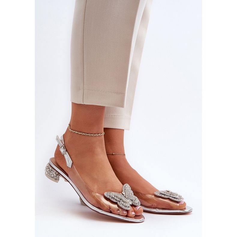 S.Barski Läpinäkyvät matalakorkoiset sandaalit, joissa perhosvaaleanpunainen hopea D&amp;A MR38-388 2