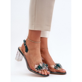 S.Barski Läpinäkyvät sandaalit korkokengissä koristeilla, vihreä D&amp;A MR38-D1 2