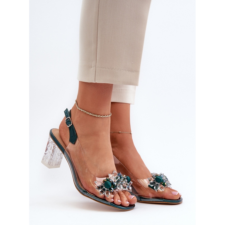 S.Barski Läpinäkyvät sandaalit korkokengissä koristeilla, vihreä D&amp;A MR38-D1 2