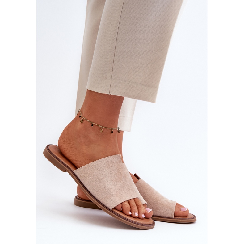 Naisten mokkanahka Flip-Flops beige amite 2