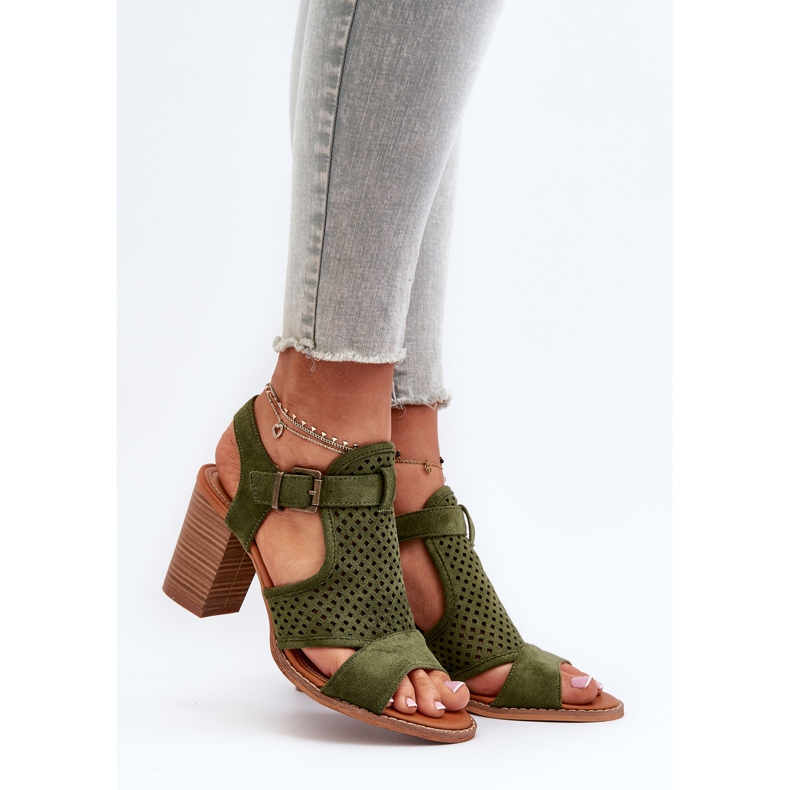 Harjakatkoiset sandaalit korkeakorkoisessa tummanvihreässä Hey Loverissa 2