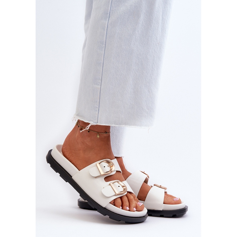 Naisten Eco-nahkaiset varvastossut, joissa soljet, valkoinen Valmira 2