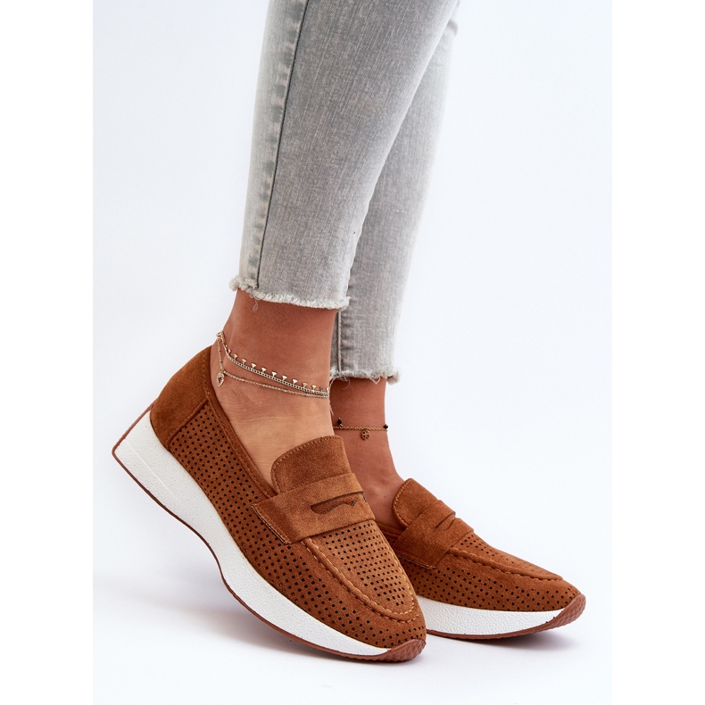 Naisten Eco Suede Camel Inesqua Moccasins On The Platform ruskea 2