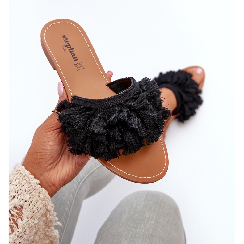 Naisten varvastossut hapsuilla, musta Rialle 1