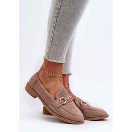 Naisten tasakorkoiset mokasiinit, koristelu, tumma beige aviole 2