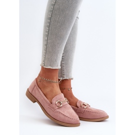 Naisten tasakorkoiset mokasiinit vaaleanpunaisella aviole-koristeella vaaleanpunainen 2