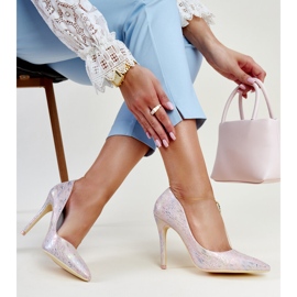 Vaaleanpunaiset metalliset korkokengät, joissa Serranillos-nahkaosa vaaleanpunainen 1