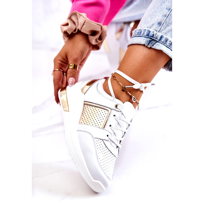 S.Barski Naisten nahkaiset urheilukengät kiilalla Valkoinen Larson 5