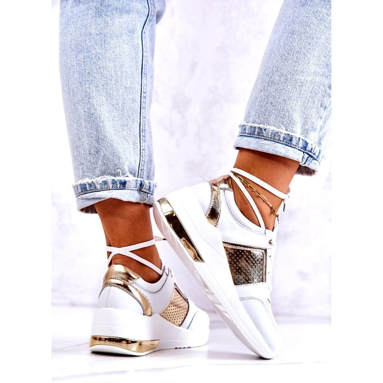 S.Barski Naisten nahkaiset urheilukengät kiilalla Valkoinen Larson 4