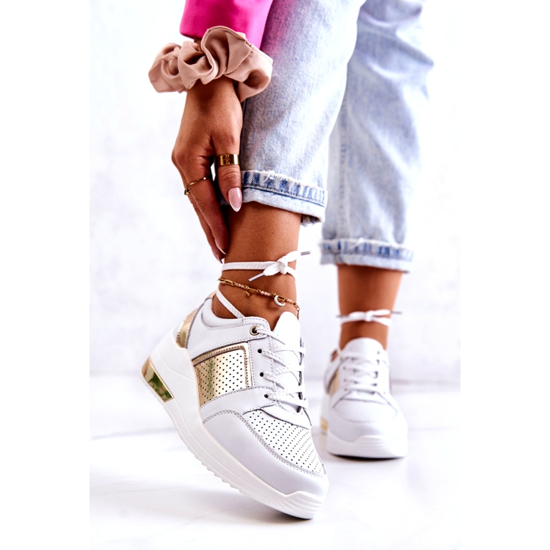 S.Barski Naisten nahkaiset urheilukengät kiilalla Valkoinen Larson 1